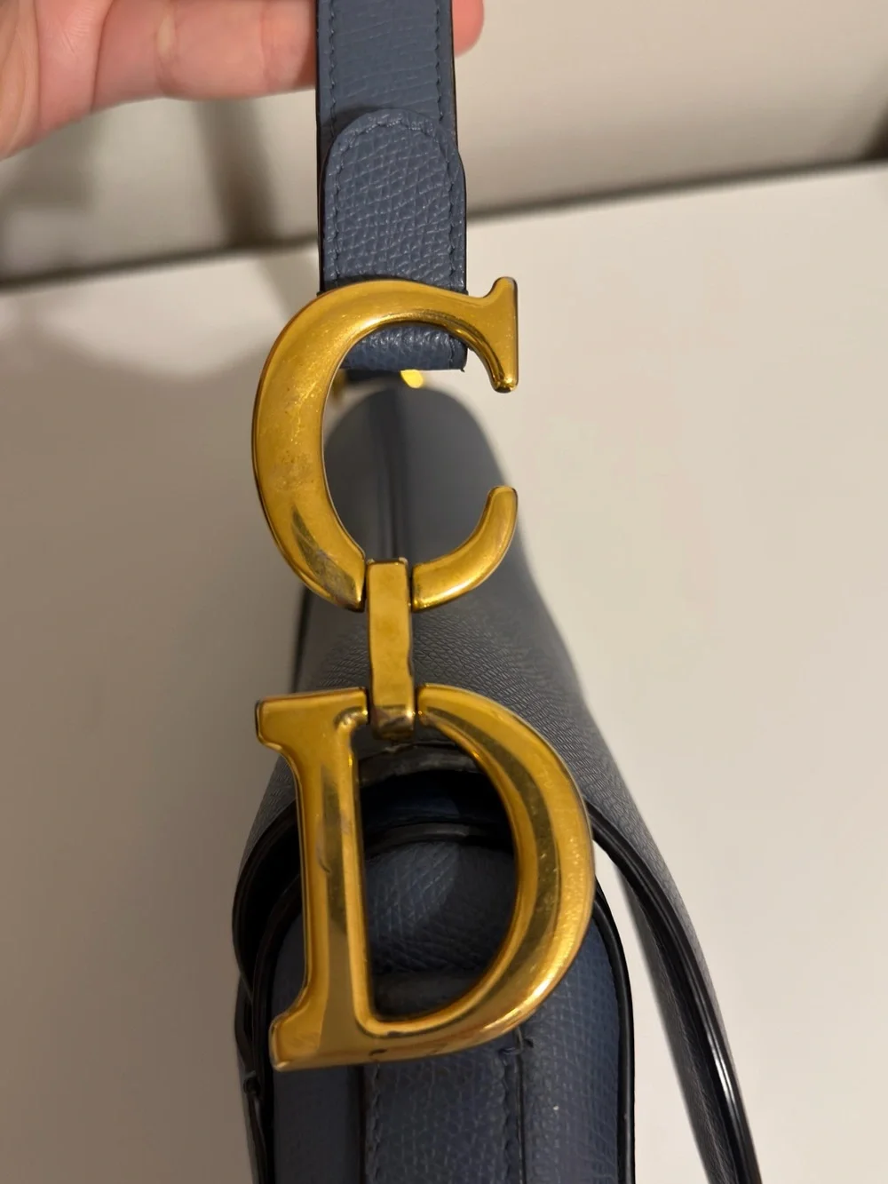 Dior Saddle Shoulder Bag in Slate Blue with Gold Hardware